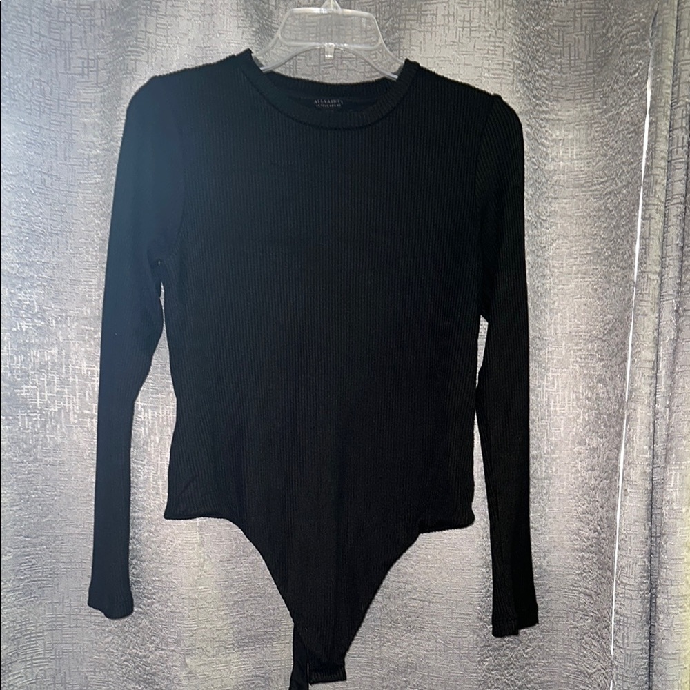 All Saints Ribbed Open Back Black Long Sleeve Bodysuit